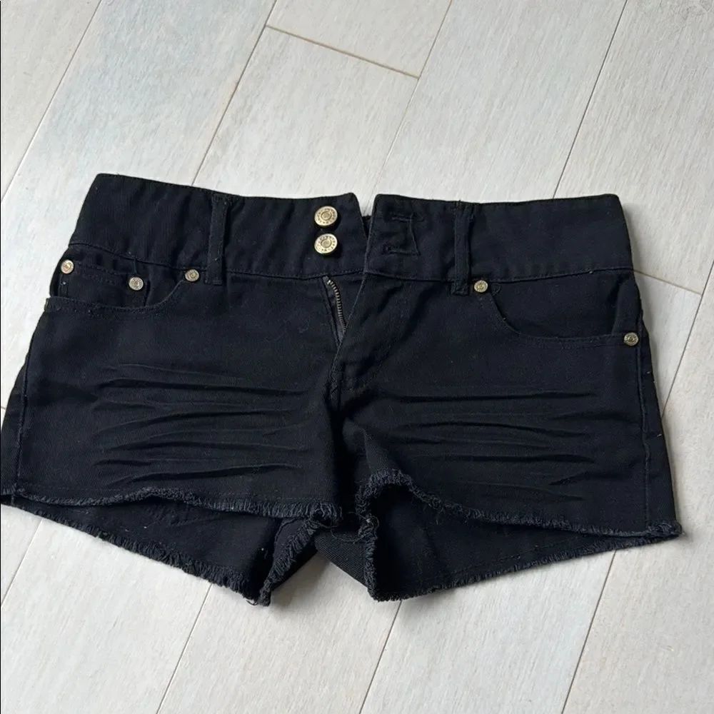 Refuge Black Jean Shorts with Frayed Hem